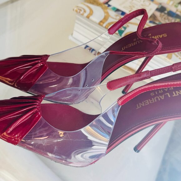 NEW Yves Saint Laurent Leather Red 37.5 EU Frida PVC Slingback sandals heels - Picture 2 of 9